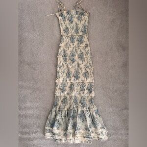 V. Chapman Cream and Blue Floral Midi / Maxi Dress